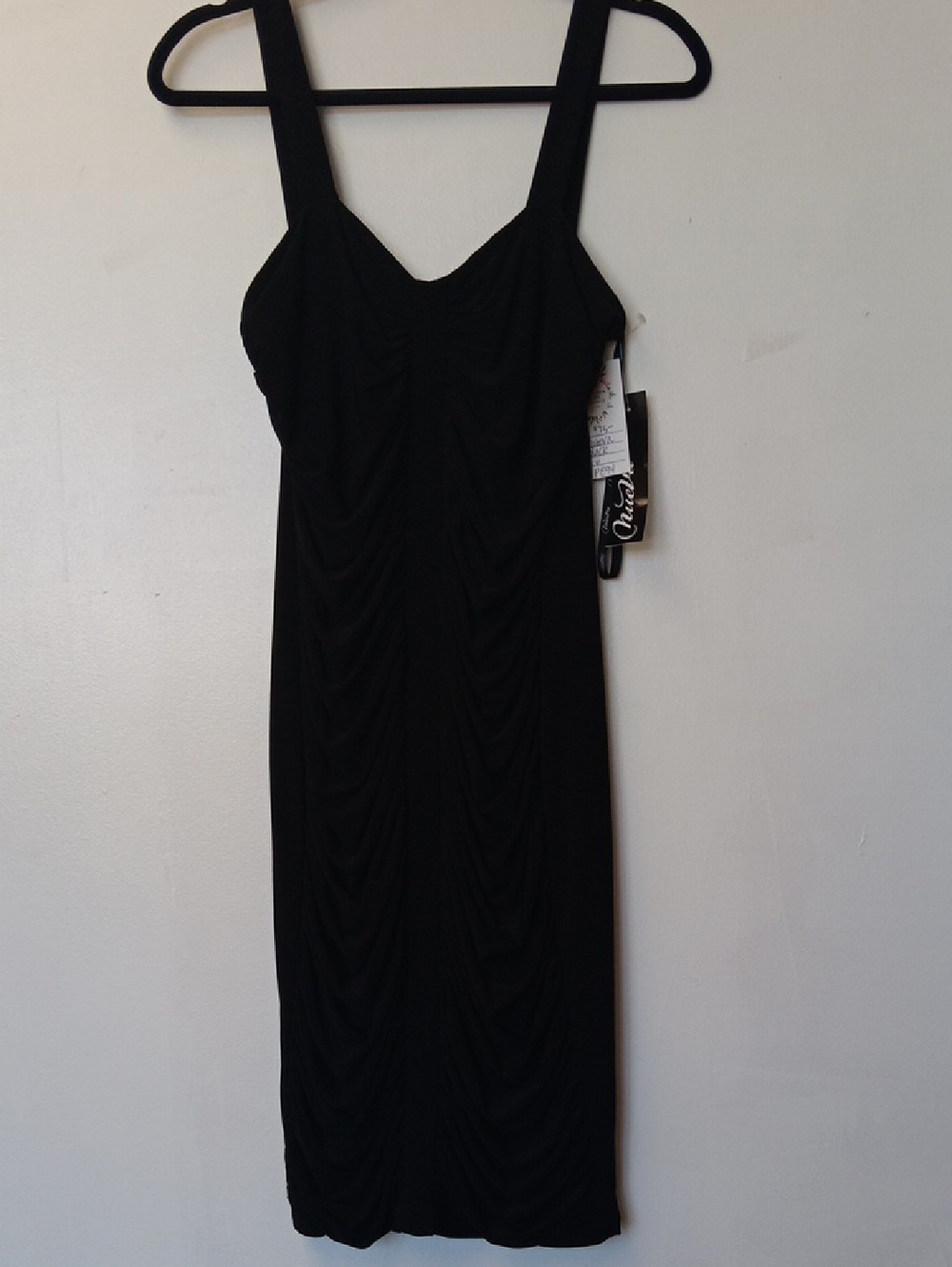 Vintage Nueva Black Ruched Tank Midi Dress -